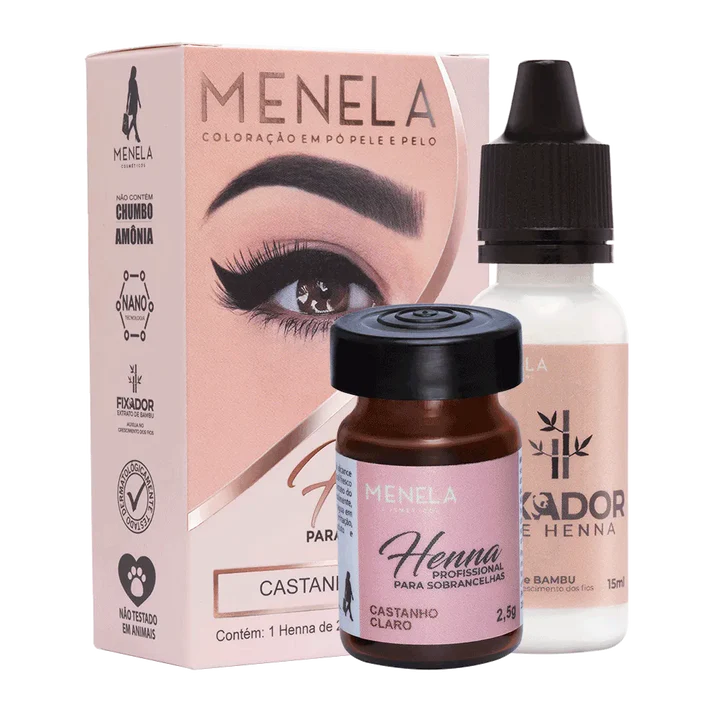 Kit Henna Menela Castaño Claro 2,5g + Fijador 15ml